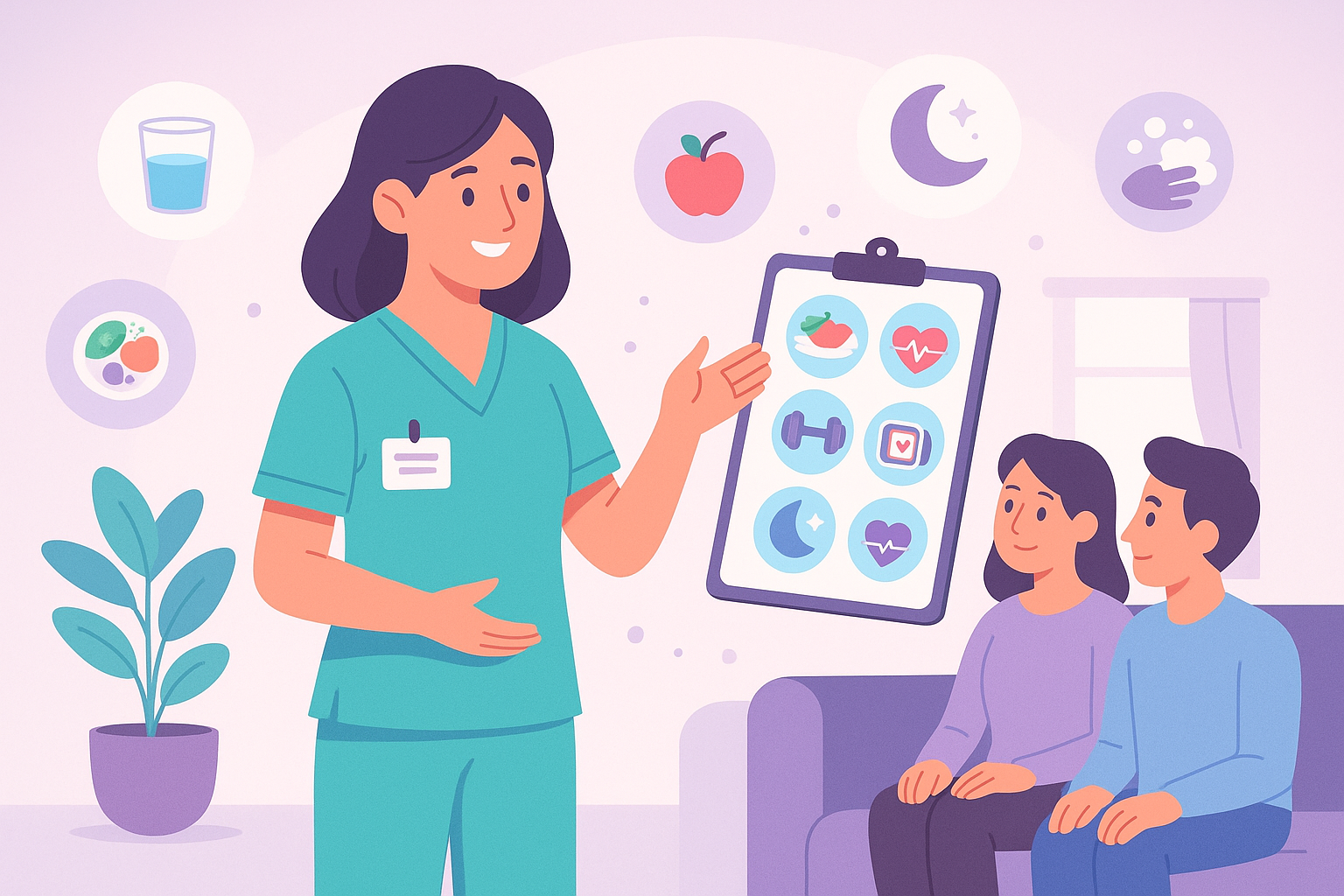 Ilustración de hábitos saludables en casa